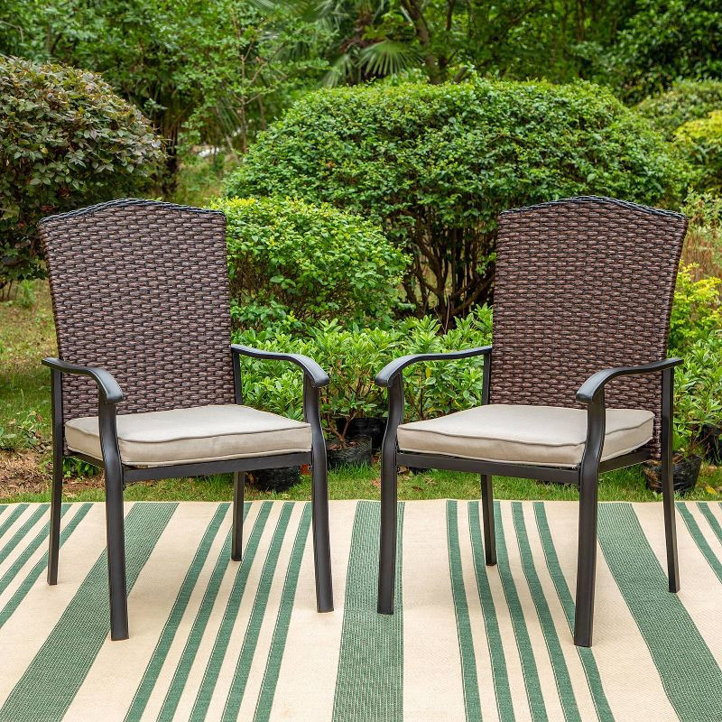 2pk Outdoor Steel Dining Chairs with Fan-Shaped Back & Cushions Beige - Captiva Designs | Target