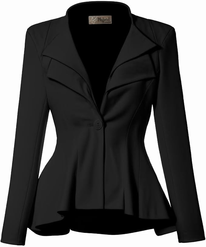 Hybrid & Company Women's Casual Work Office Dressy Double Lapel Single Button Peplum Comfortable ... | Amazon (US)