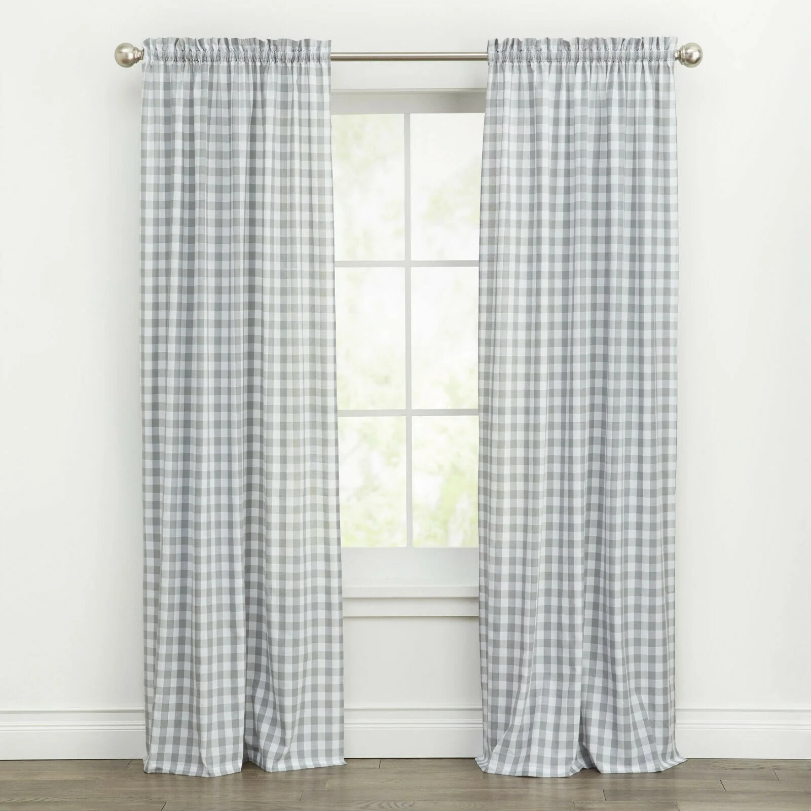 Kate Aurora Farmhouse Living Country Gray Plaid Rod Pocket Blackout Curtain, 42” x 95” | Walmart (US)