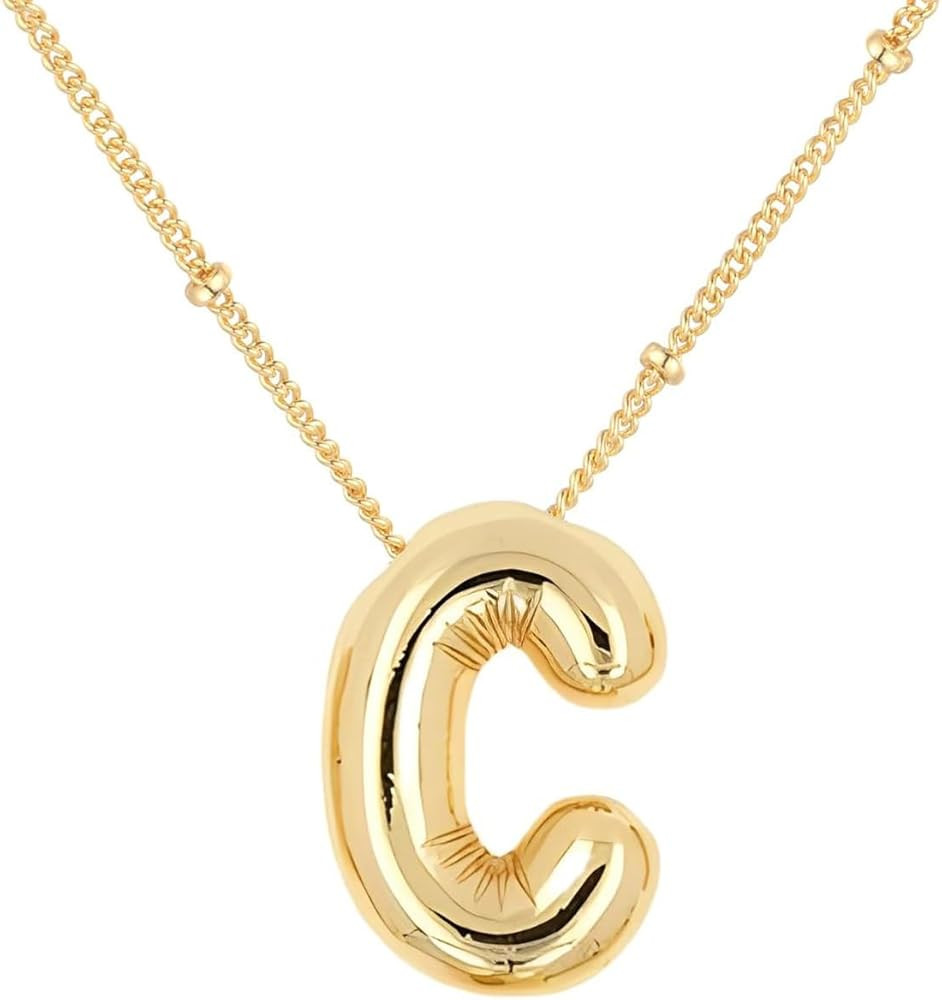 Bubble Letter Necklace For Women,Dainty Balloon Initial Necklaces 18k Gold Plated Chain Pendant A... | Amazon (US)