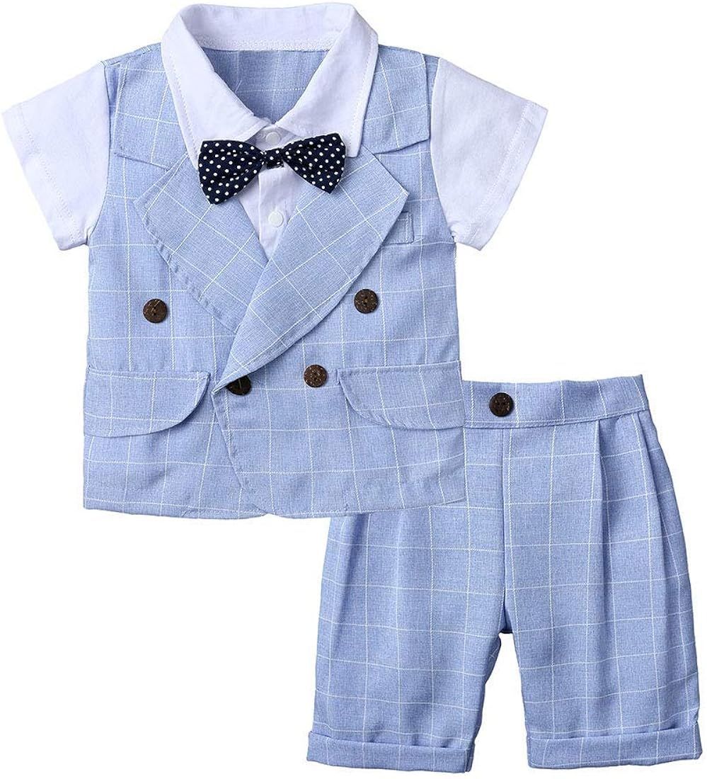Baby Boys 3Pcs Gentleman Suit Kids Formal Outfits Set Bowtie Long Sleeve Shirt+ Tuxedo Vest+ Pant... | Amazon (US)
