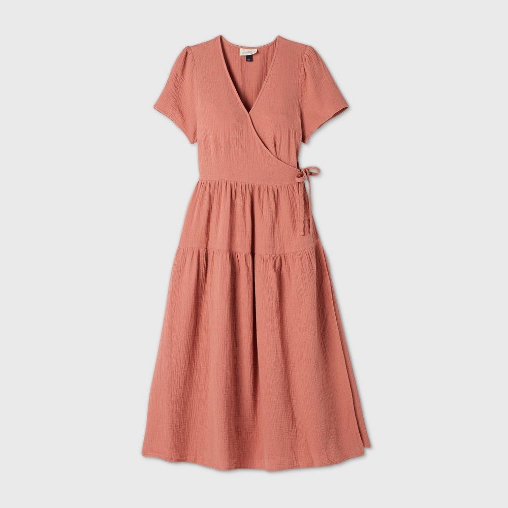 Women's Short Sleeve Wrap Dress - Universal Thread Light Brown S | Target