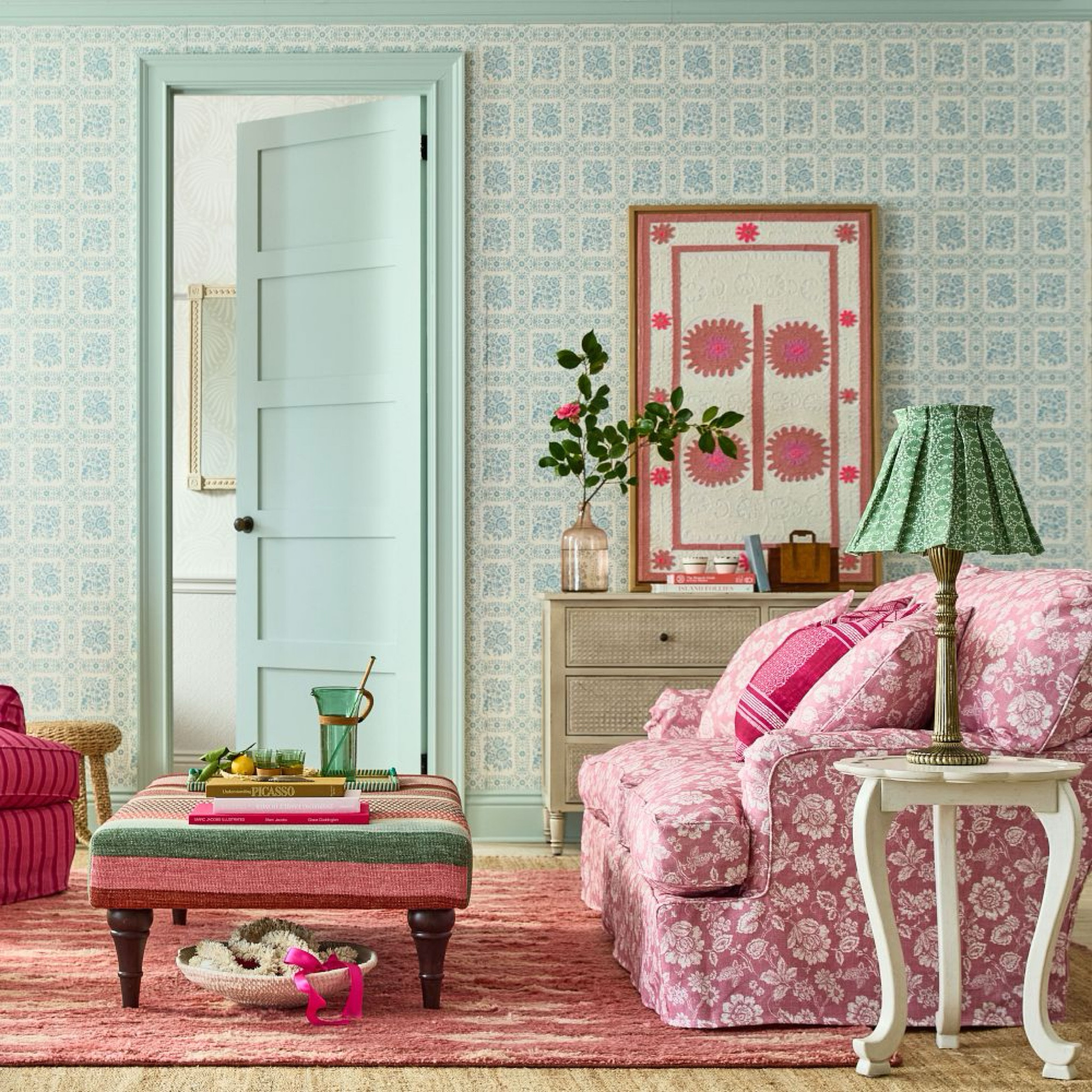 This Kilim ottoman and pleated lampshade give this room English countryside vibes 

#LTKhome