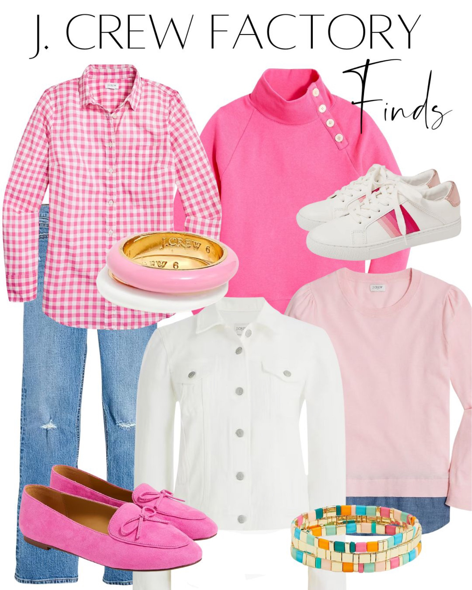 JCrew, JCrew Factory, fashion, fashion finds, womens fashion, spring fashion, pink clothing, gingham blouse, pink sweater, slip on shoes, flats, sneakers, pink and white



#LTKsalealert #LTKshoecrush #LTKstyletip