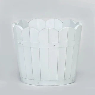 12.5" White Scallopped Acacia Wood Barrel Planter - 12.5 | Bed Bath & Beyond