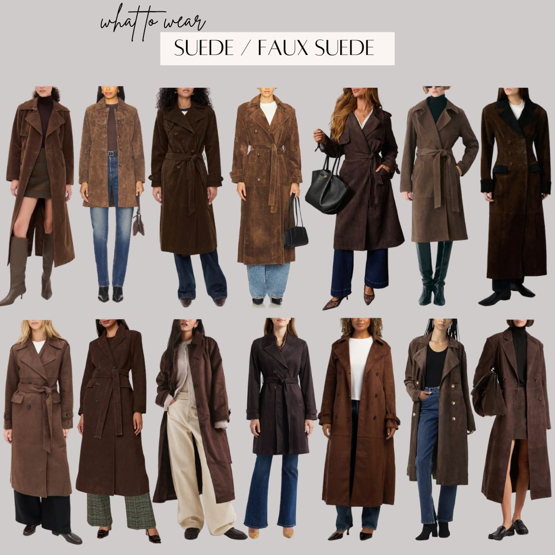 Suede Jacket/ Faux Suede Jacket: as we head into the weekend, I love a suede jacket or suede trench coat to elevate a going-out look for these in between months. The ultimate transitional staple—easy to layer if the weather is still cold in your city or style with something lighter, like a mini dress and boots, for dinner dates and night-out drinks.
*rounded up selection at various price points 

 #LTKootd #LTKWorkwear

#LTKSeasonal