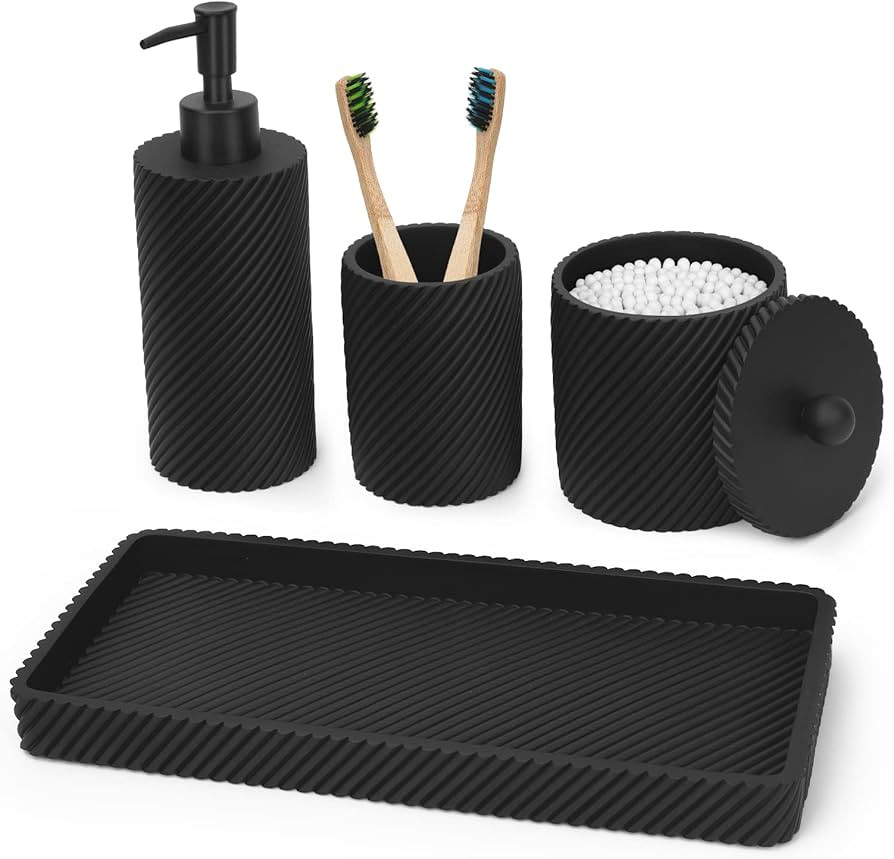 Bathroom Accessories Set 4Pcs-Lotion Soap Dispenser,Toothbrush Holder,Qtip Holder Dispenser,Vanit... | Amazon (US)