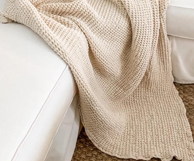 Waffle Blanket Queen - Cotton Blanket Queen Size, Natural Cloth Blanket - Organic Cotton Blanket ... | Etsy (US)