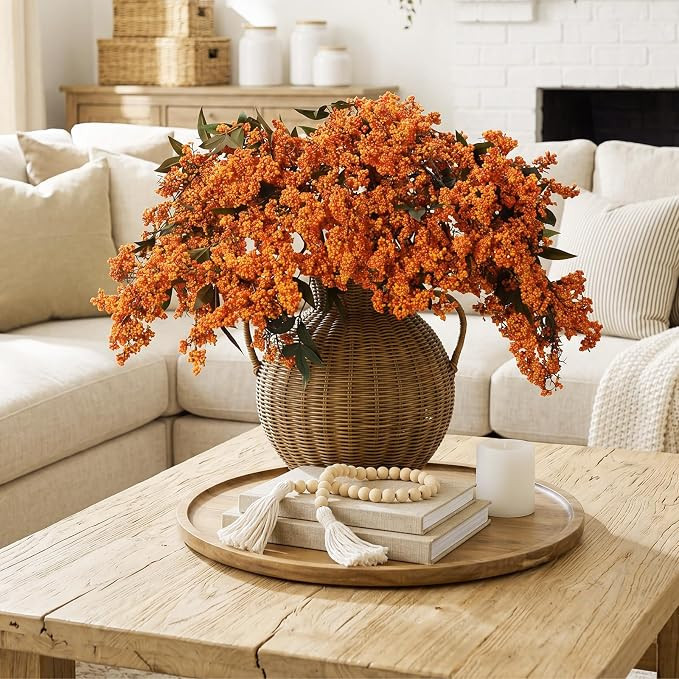 3 Pcs Artificial Orange Green Berry Stem Fall Faux Flowers Picks Branches Fake Realistic Sedum St... | Amazon (US)