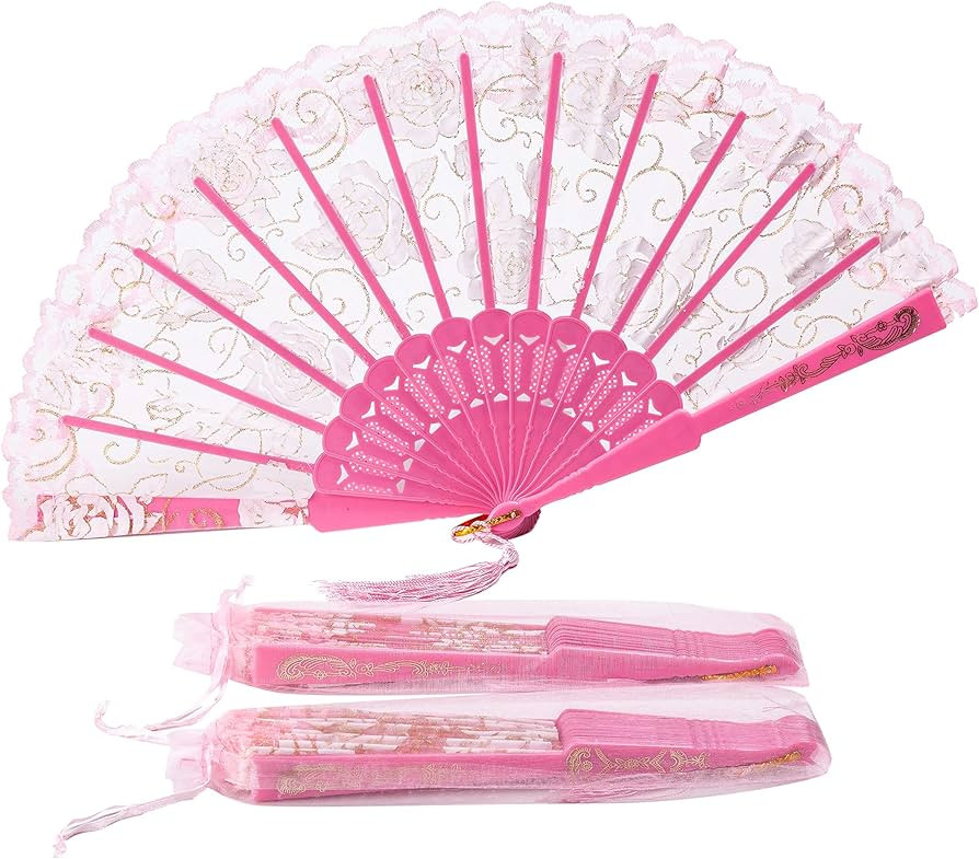 Sepwedd 30pcs Rose Lace Floral Folding Hand Fans Chinese retro folding fan Bridal Dancing Props C... | Amazon (US)