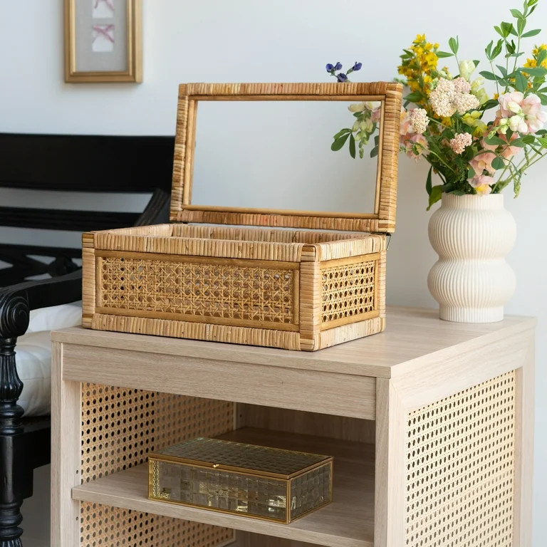 Home Decor Collection, Sterling & Noble Home Woven Rattan and Glass Decorative Tabletop Box | Walmart (US)