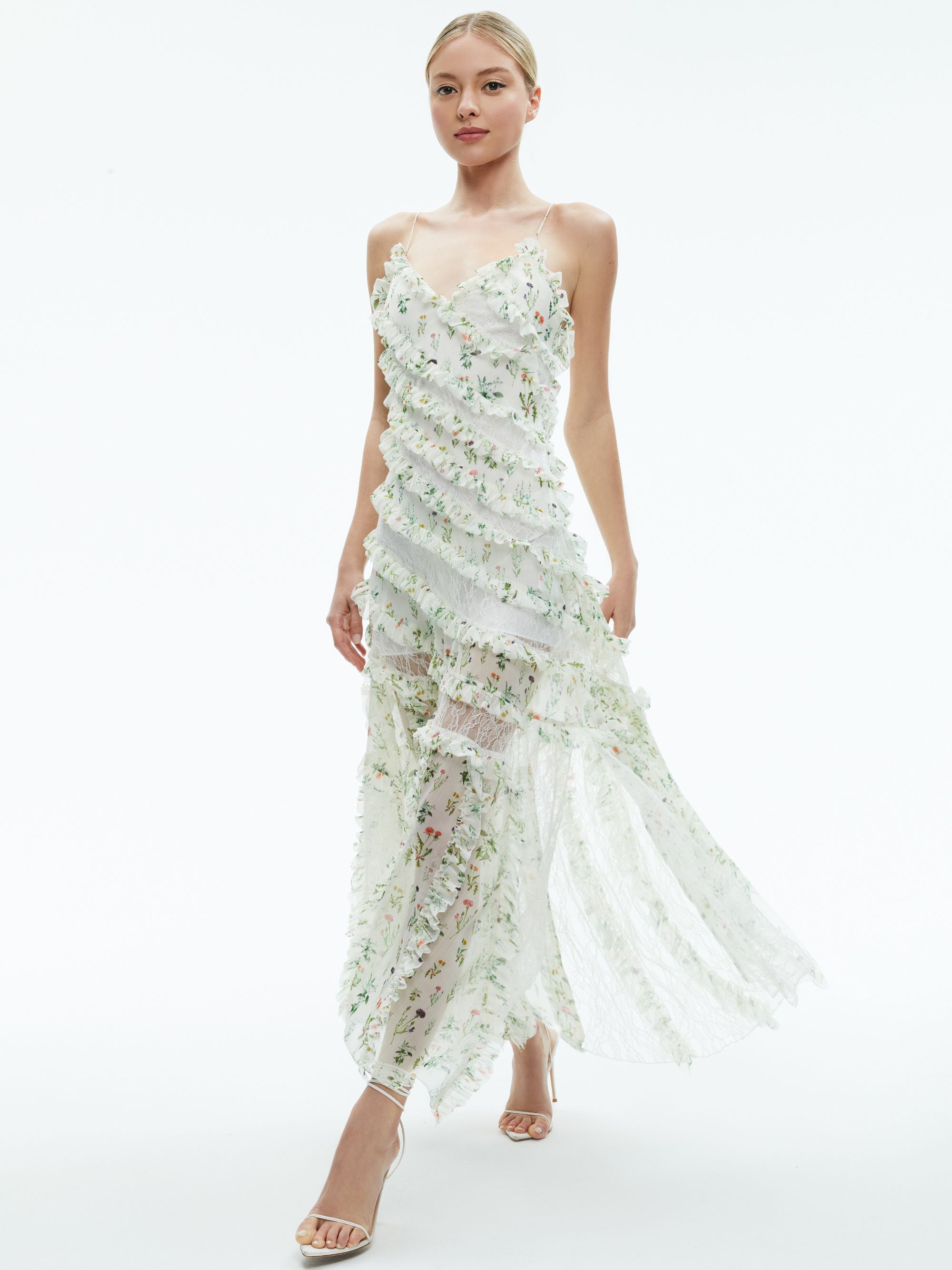 SONDRA LACE RUFFLED MAXI DRESS | Alice + Olivia