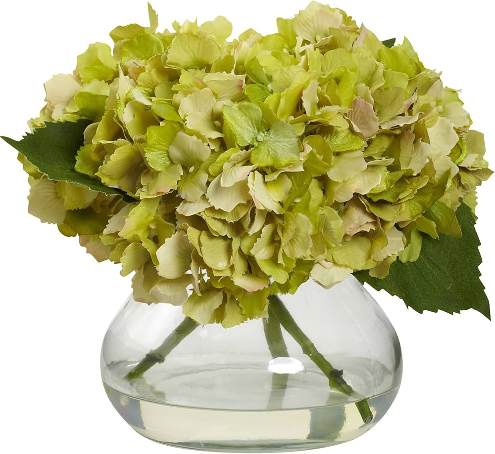 Nearly Natural 1356-GR Blooming Hydrangea with Vase, Green | Amazon (US)
