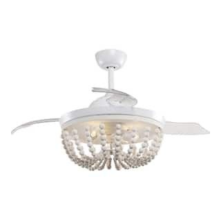 Parrot Uncle Huang 42 in. Indoor White Beads Retractable Chandelier Ceiling Fan with Remote Contr... | The Home Depot
