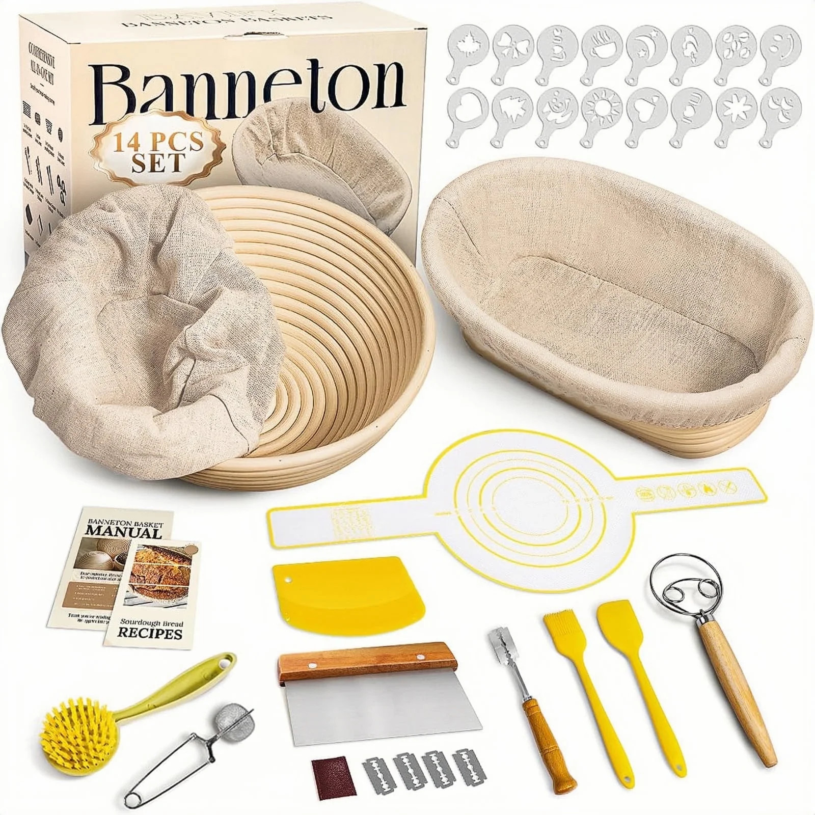 Jripae Bread Proofing Basket Set, 9" Round & 10" Oval Banneton Baskets, Sourdough Bread Baking Su... | Walmart (US)