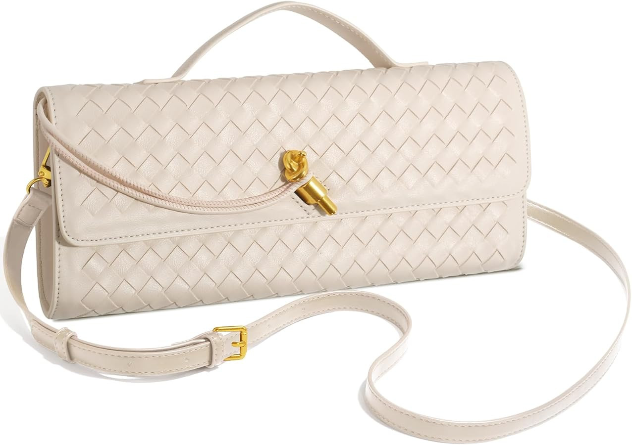 Woven Clutch Purses for Women, Formal Satchel Leather Evening Bag Shoulder Handbag | Amazon (US)