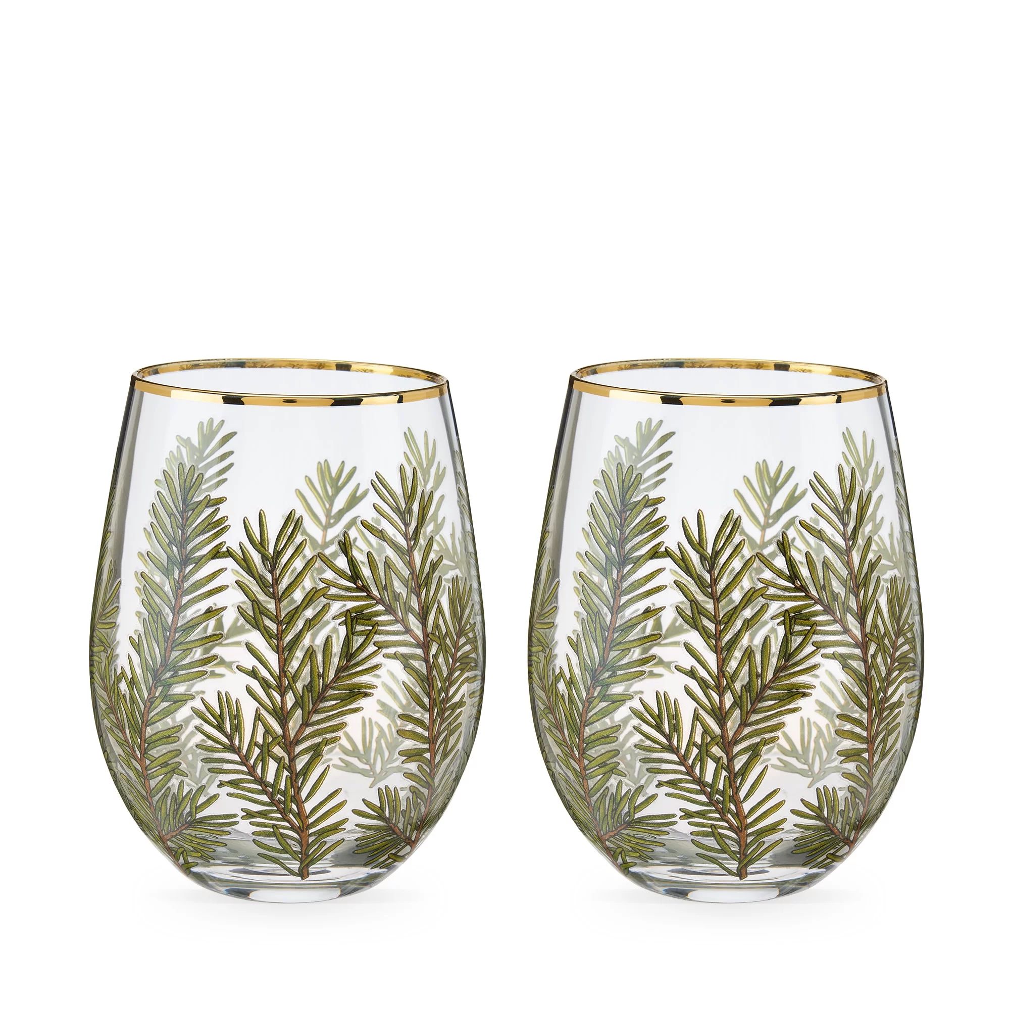Twine Woodland Stemless Wine Glasses, Festive Gold Rim Tumblers, Decorative Barware, 16 Oz Set of... | Walmart (US)