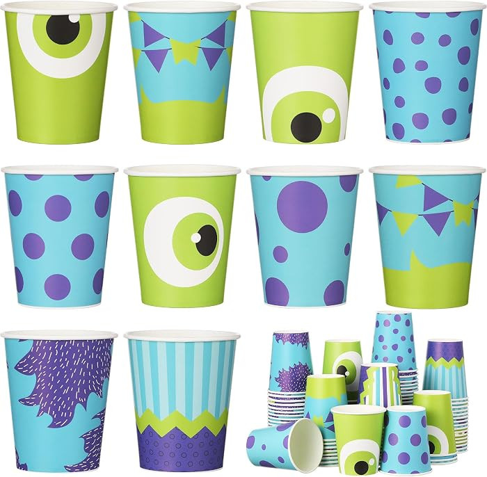 Vesici 100 Pcs Monster Party Supplies 9 oz Disposable Paper Cups Cartoon Blue Purple Green Monste... | Amazon (US)