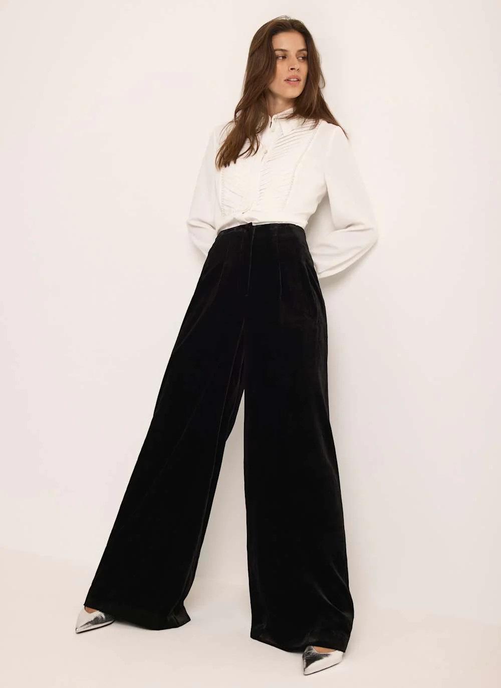 Black Velvet Wide Side Stripe Trousers | Mint Velvet