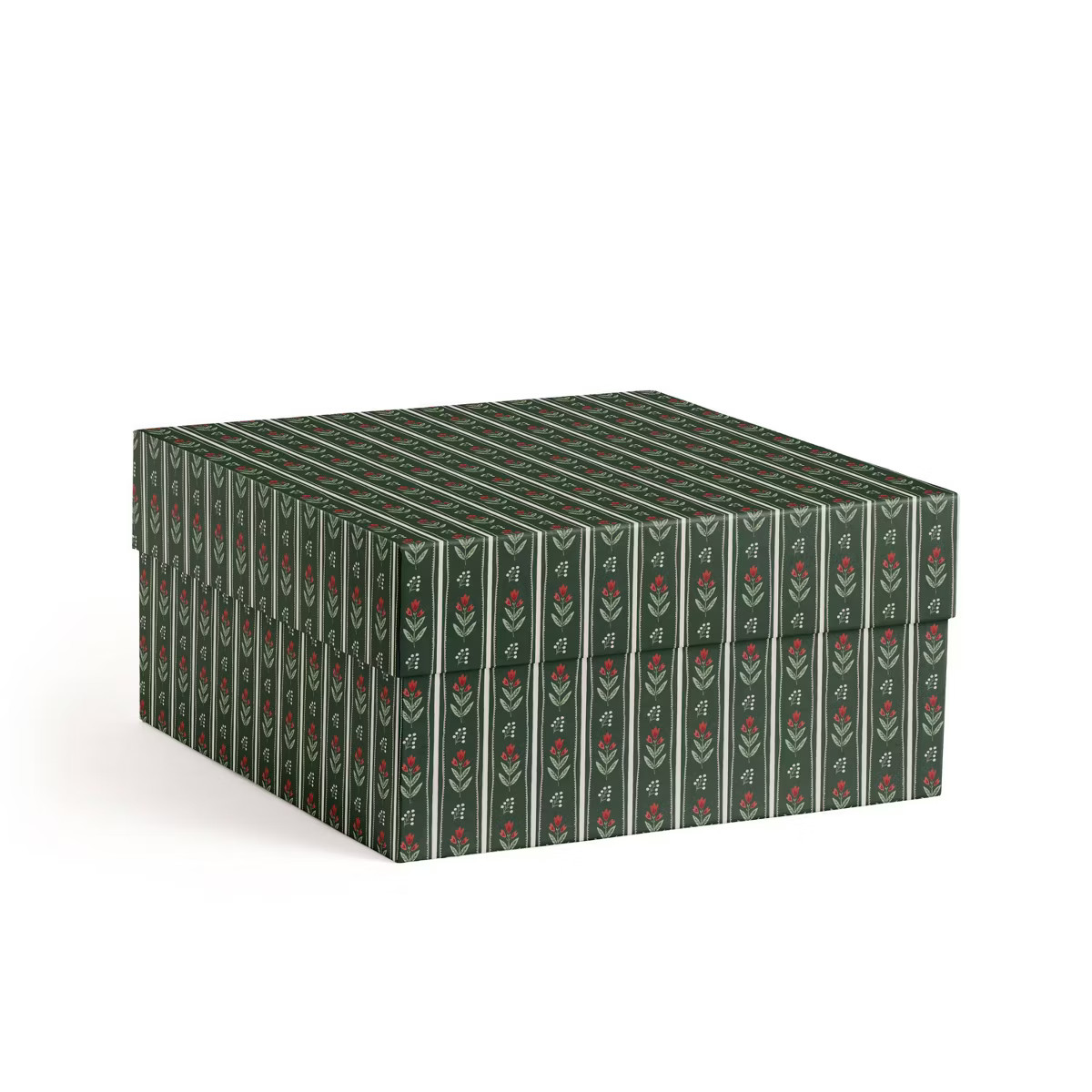 Minted 10"x10" Folk Floral Large Gift Box Green/Red/Cream | Target