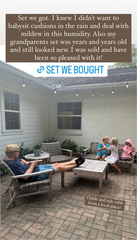Outdoor 3 piece furniture set that I LOVE because of the quality and not having to move the cushions inside every time it rains. They are a woven material, deep seats and dry so fast when it rains!

#LTKhome #LTKsalealert