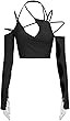 CAPE CLIQUE Tops for Women Sexy Halter Neck Crop Top Irregular Ties with Hollow Long Sleeves Body... | Amazon (US)