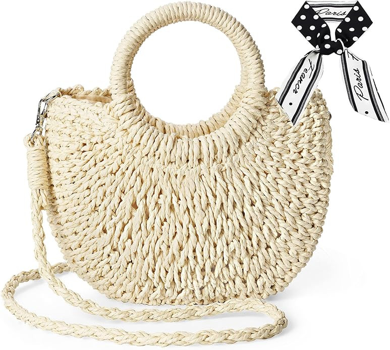 Raffia Woven Wicker Clutch Bag Straw Purse For Girls Summer Beach Crossbody Handbags | Amazon (US)