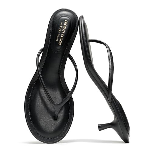 Project Cloud 100% Genuine Leather Kitten Heels for Women Footwear - Memory Foam Fashion Thong Heels for Women - Lightweight Summer Sandals for Womens 2026 (Mango, BLKLEA,8M) | Amazon (US)