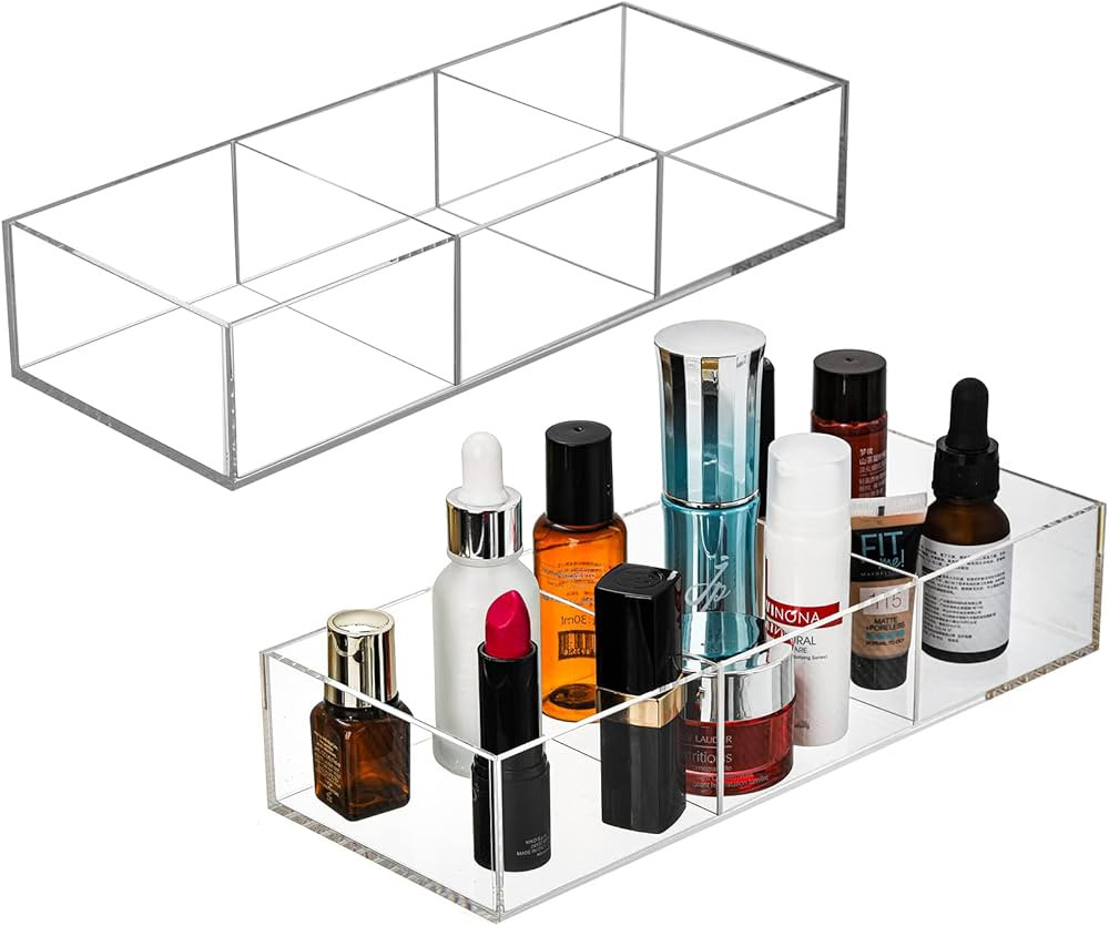 Okllen 2 Pack 3 Section Drawer Organizer, Acrylic Makeup Drawer Tray Small Clear Jewelry Storage ... | Amazon (US)