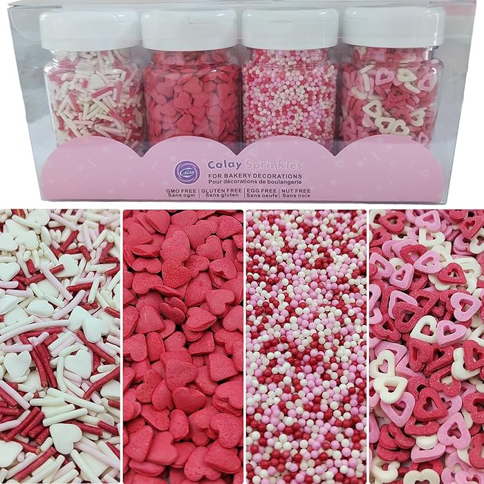 Valentines Sprinkles, White Pink and Red Heart Sprinkles for Cake Decorations, 4 Pack Assorted St... | Amazon (US)