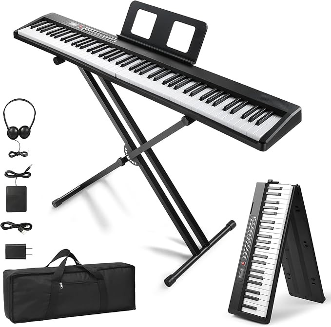 Ktaxon 88 Key Foldable Electronic Keyboard Piano Set, Semi-Weighted Electric Piano Digital Piano ... | Amazon (US)