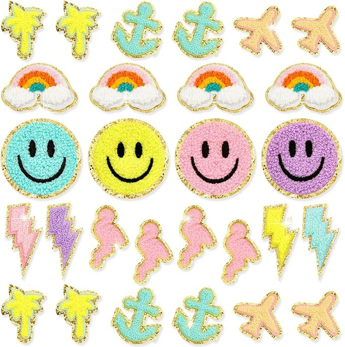 28 Pcs Iron On Patches Colorful Sew Iron on Patch Cute Chenille Embroidered Patches Applique Patches | Amazon (US)