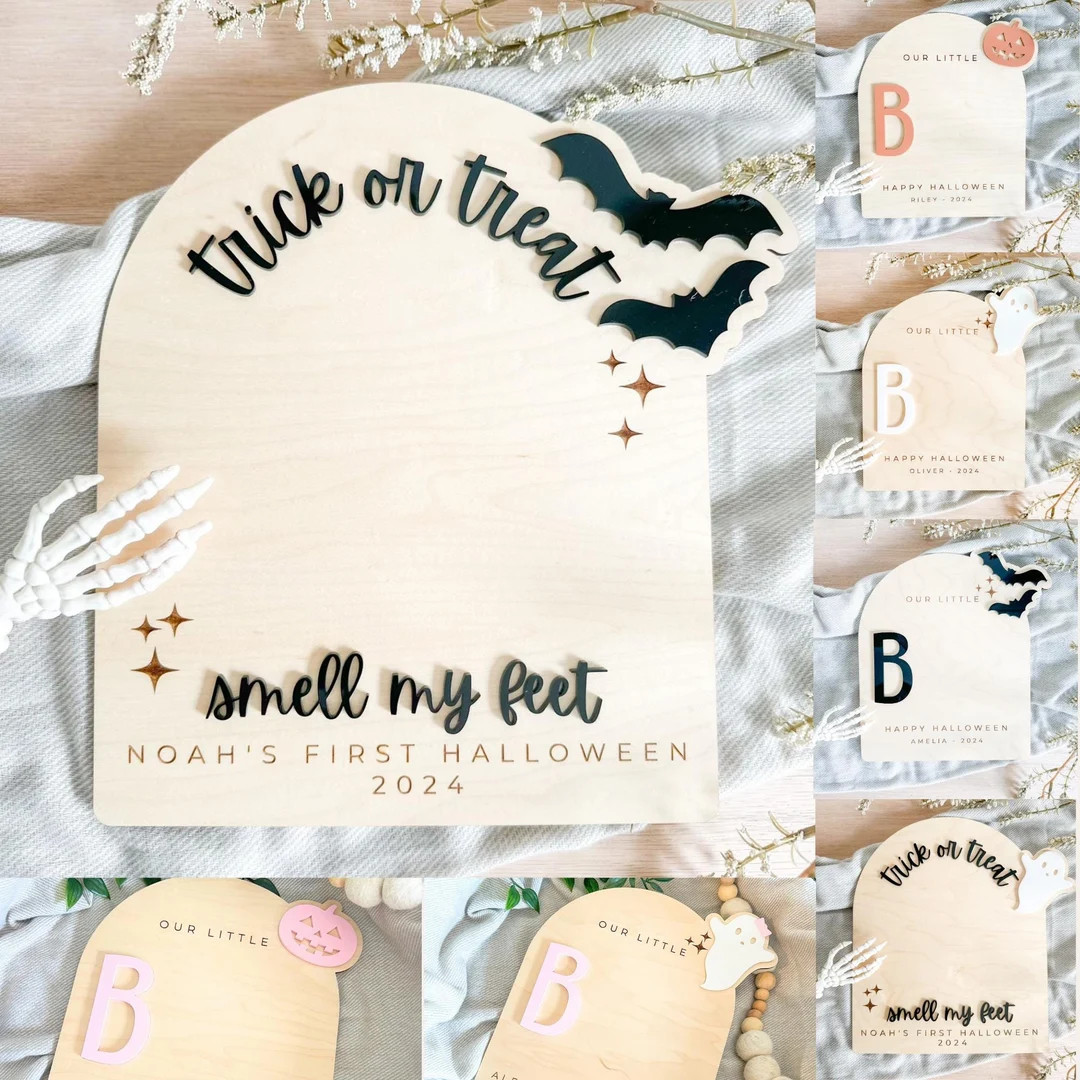 Halloween Footprint or Handprint Art Sign | Trick or Treat | My Little Boo | Baby’s First Hallo... | Etsy (US)