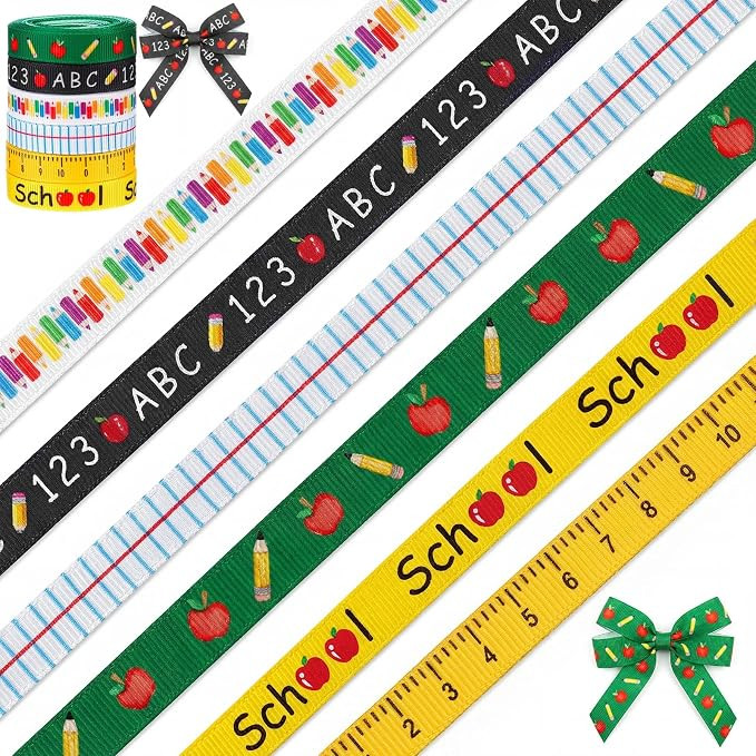6 PCS 3/8’’ Back to School Ribbons, Preschool Apple Pencil ABC Ribbons, Welcome School Grosgr... | Amazon (US)