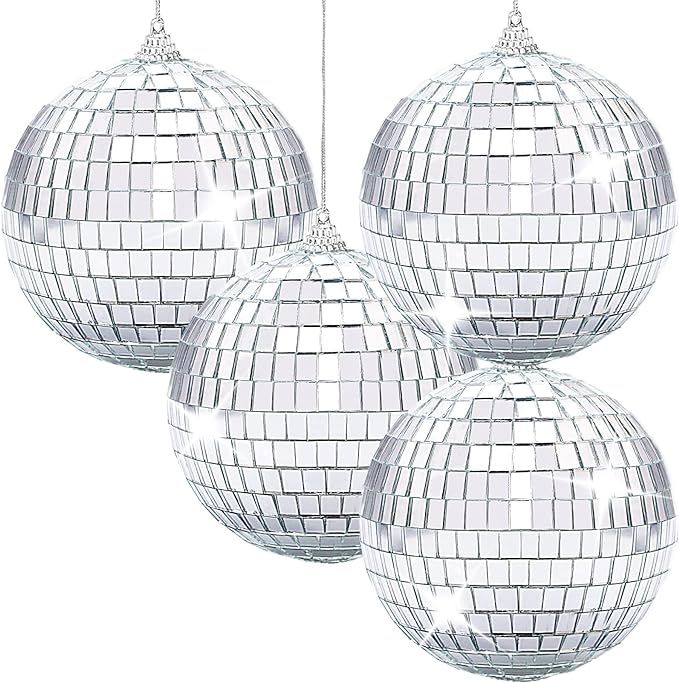 Newmemo Sliver Disco Ball 4" Inch 4-Pack Reflective Mirror Ball Ornaments Hanging Disco Ball with... | Amazon (US)