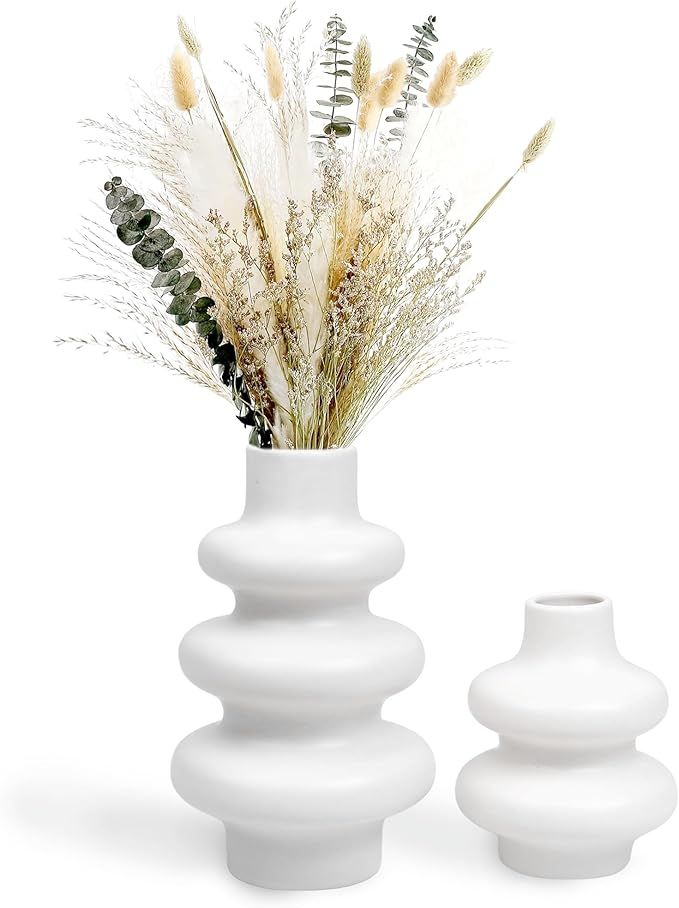 Flower Vase Set for Modern Home Decor, Minimalism Style Off White Vase for Modern Table Shelf, Va... | Amazon (US)