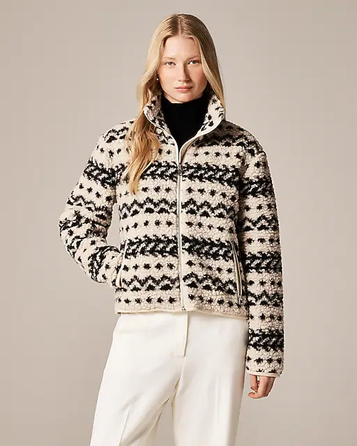 Sherpa fleece zip-up jacket in jacquard | J. Crew US