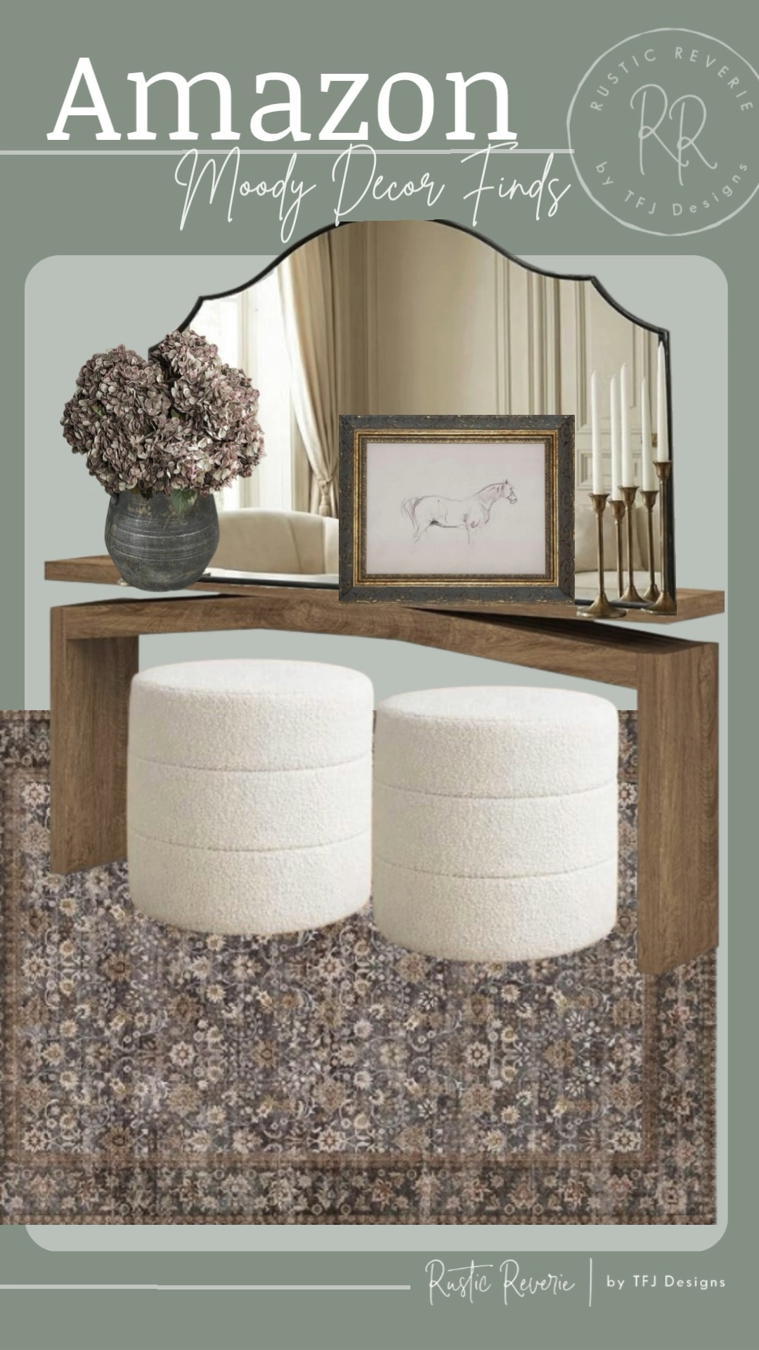 I’ve rounded up some gorgeous pieces to help create a moody and curated home! 🖤 amazon creator favorites prime shipping console table dark brown floral rug ottoman horse wall art equestrian hydrangeas pottery vase pot candle holders taper candles led flameless mirror romantic dark esthetic vintage cozy curated furniture home decor affordable styled 

#LTKSaleAlert #LTKHome