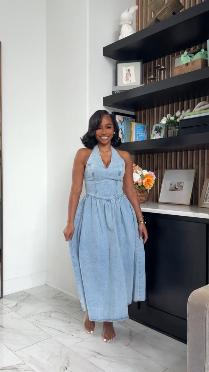 denim spring dresses. halter denim flowy midi dress 

#LTKootd #LTKMidsize #LTKMothersDay