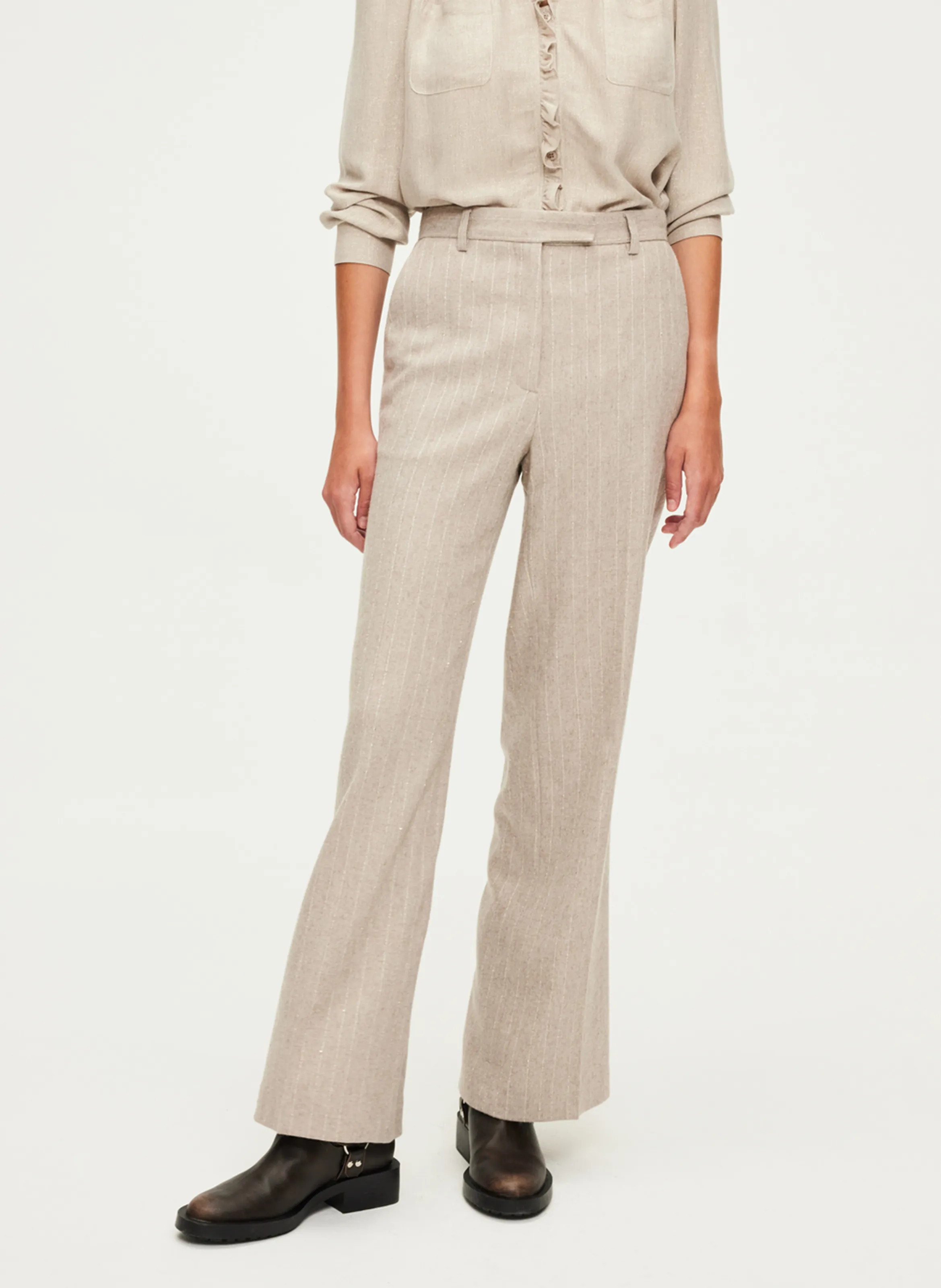 Pablo - Pantalon large rayé en laine mélangée - Taille 38 - Beige | Place des tendances (FR)