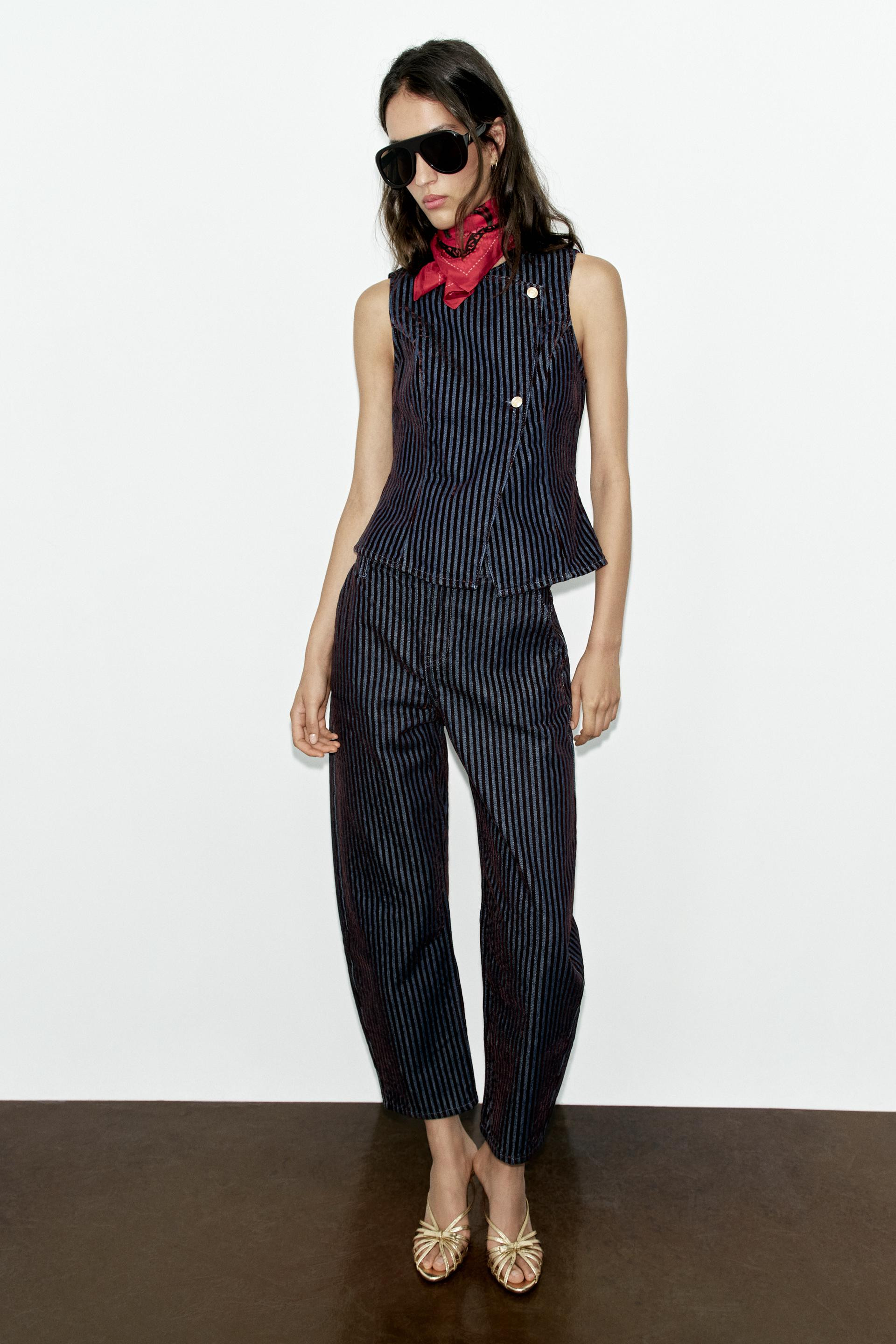 Zara - Velvet Stripe Mixed Vest - Striped - Xl - Woman | Zara US