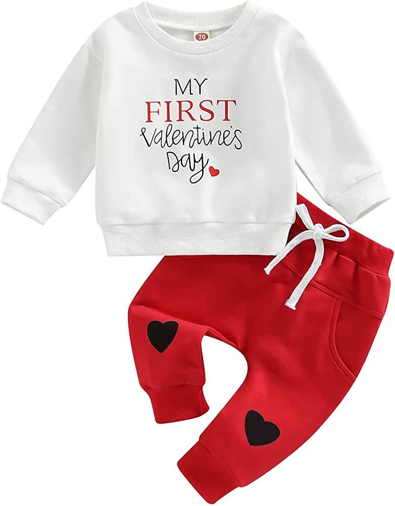 Amiblvowa Newborn Baby Boy Valentines Day Outfit Crewneck Sweatshirt Jogger Pants Set Spring Trac... | Amazon (US)
