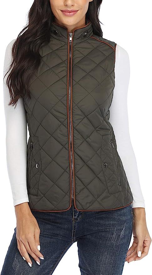 Women's Gilet Jacket Stand Collar Lightweight Quilted Zip Vest Bodywarmer Outdoor Gilet | Amazon (UK)
