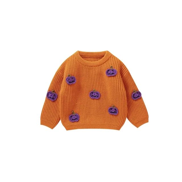 Toddler Baby Knit Sweater Girl Boy Halloween Pumpkin Face Pullover Knitwear Crewneck Sweaters Fal... | Walmart (US)