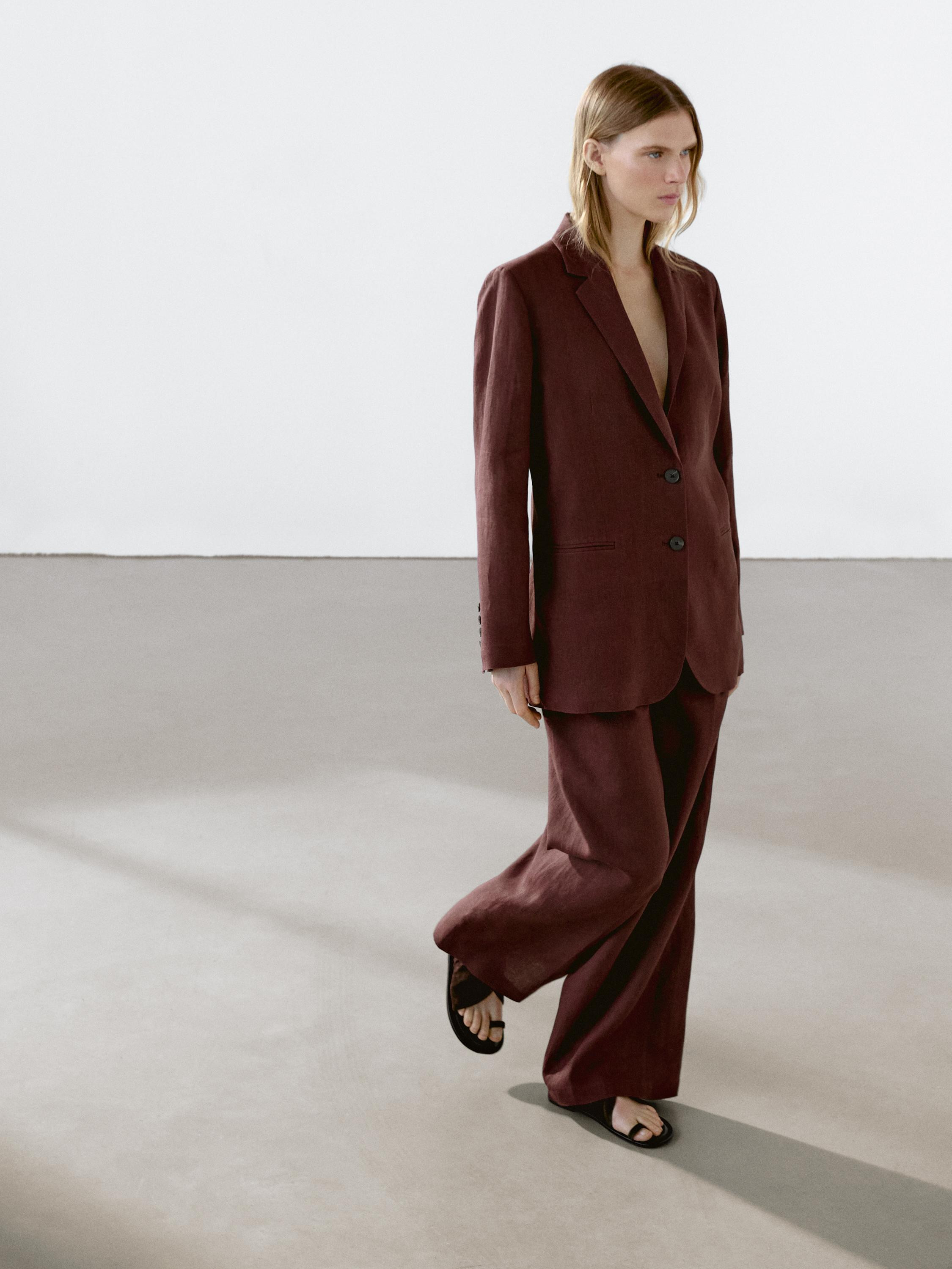 100% linen two-button blazer | Massimo Dutti US