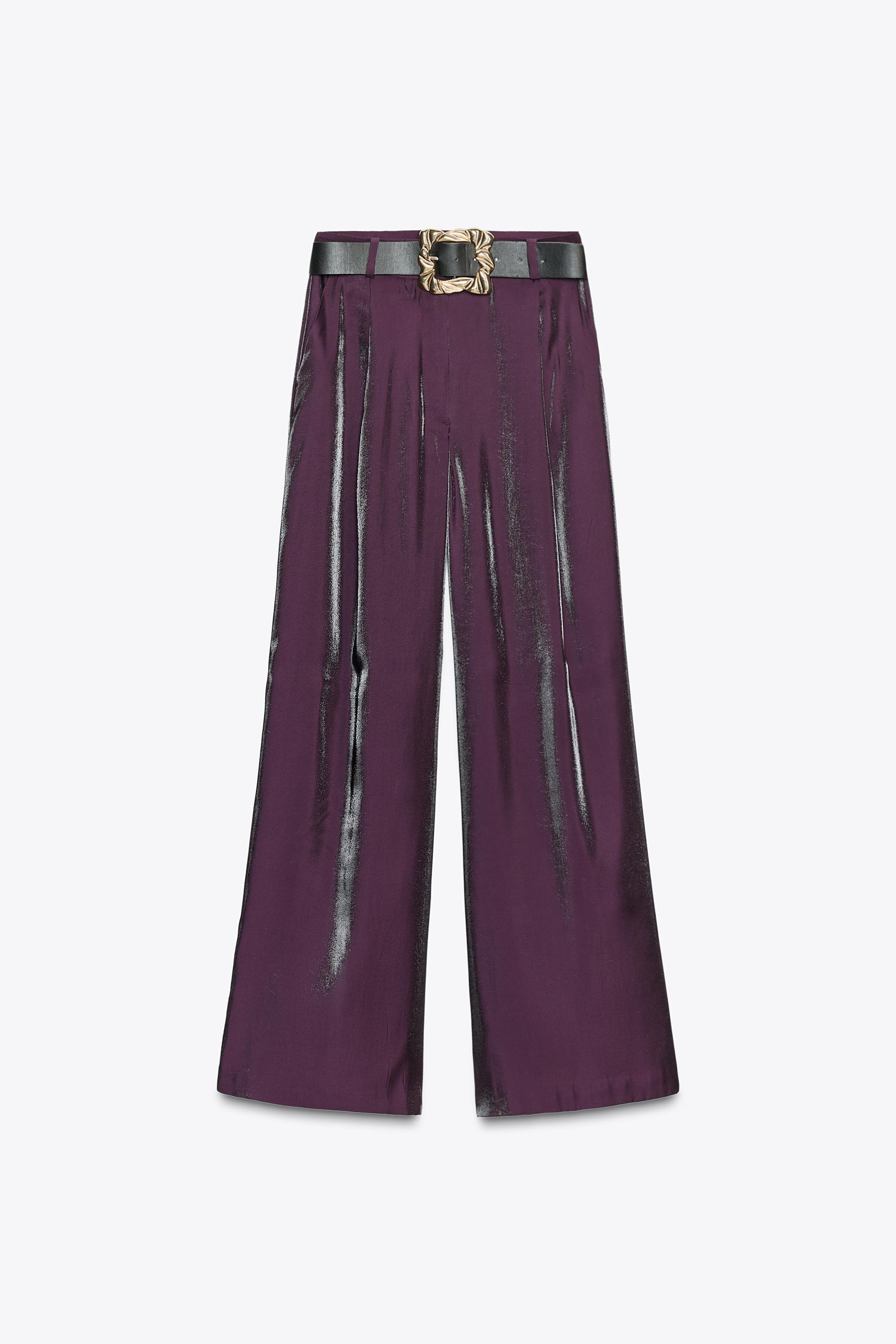 SATIN WIDE LEG BELTED PANTS | Zara US
