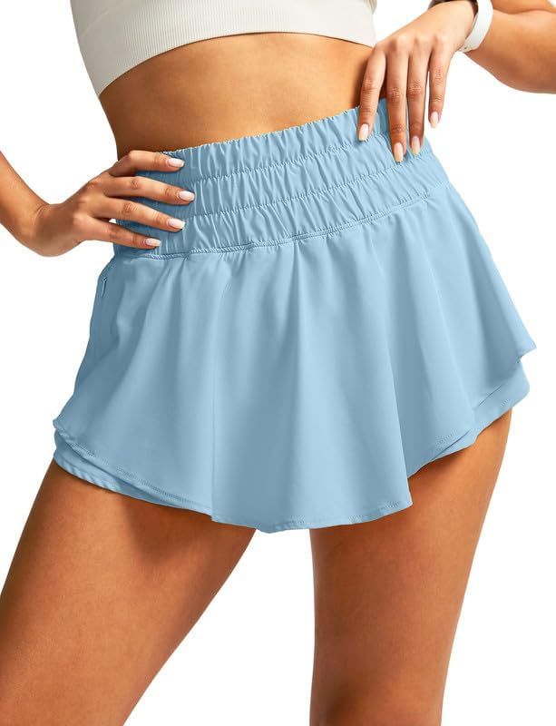 SANTINY Flowy Athletic Shorts for Women High Waisted Running Workout Shorts Ruffle Tennis Skirt S... | Amazon (US)
