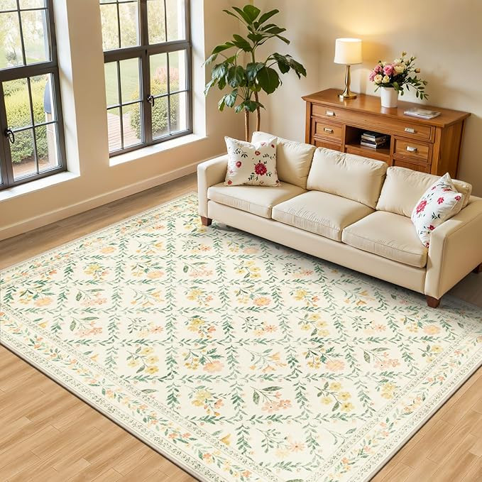6x9 Area Rugs for Living Room: Floral Washable Rug Vintage Large Soft Boho Non-Slip Carpet Indoor... | Amazon (US)