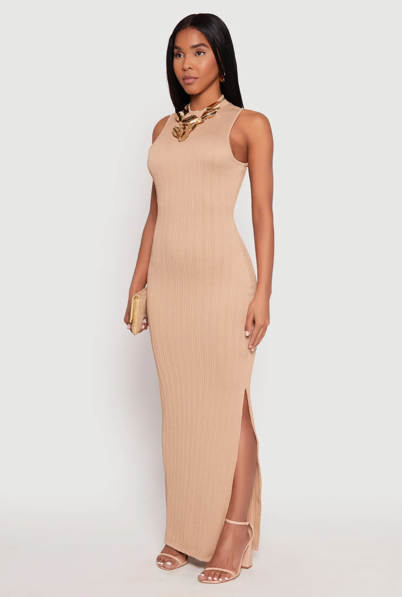 Textured Knit Turtleneck Maxi Dress | Rainbow Shops
