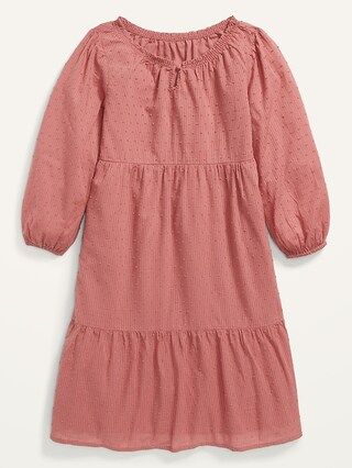Long-Sleeve Tiered Swiss-Dot Midi Dress for Girls | Old Navy (US)
